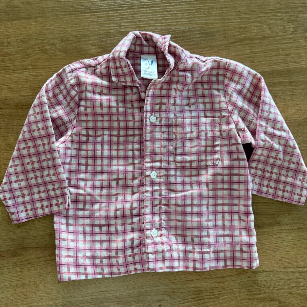 Baby Gap Vintage‎ 2001 Pink Plaid Pajama Top Flower Buttons 18-24 Months XL